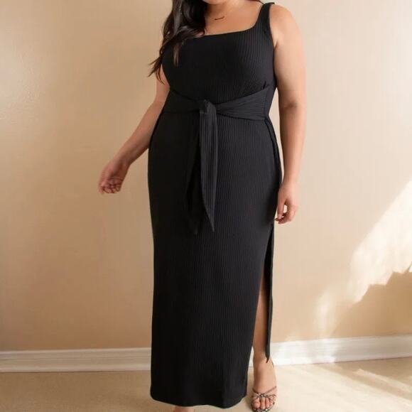 Reformation Dresses & Skirts - Reformation Hosby Tie Front Ribbed Knit Black Dress Size L